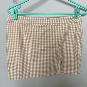 Gingham stretch mini  Checkered Skirt - Tan and White from Garage NWOT